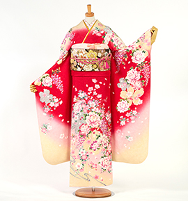 TMK 振袖フルセット（７点）　正絹　成人式　赤系　シンプルなデザイン シンプルモダン振袖 H-711 | 岐阜・大垣・一宮で振袖レンタル・購入