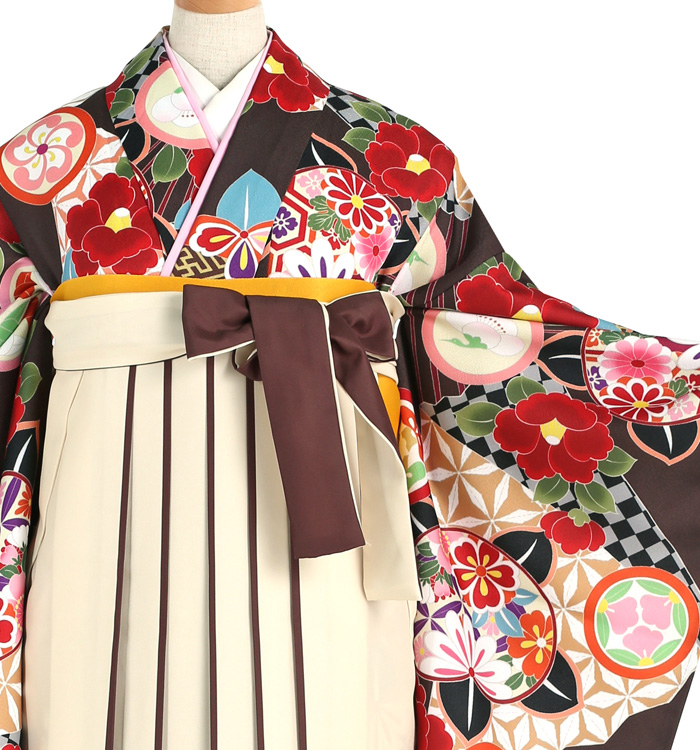 袴 緑よろけに菊×茶kansai矢絣 | 卒業式袴レンタルのアンジュ