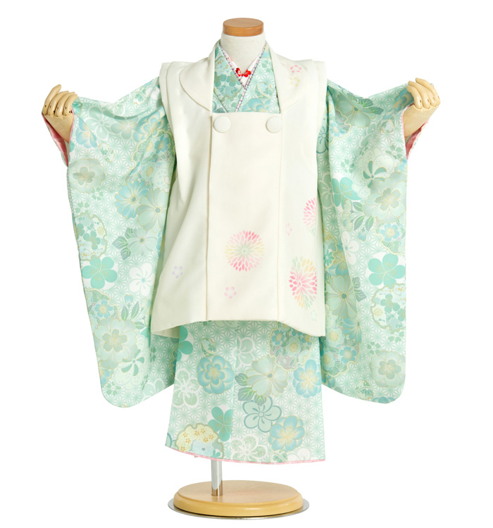KAGURA 3歳用 着物セット 緑色 花柄 KAGURA 3歳用 着物セット 緑色 花