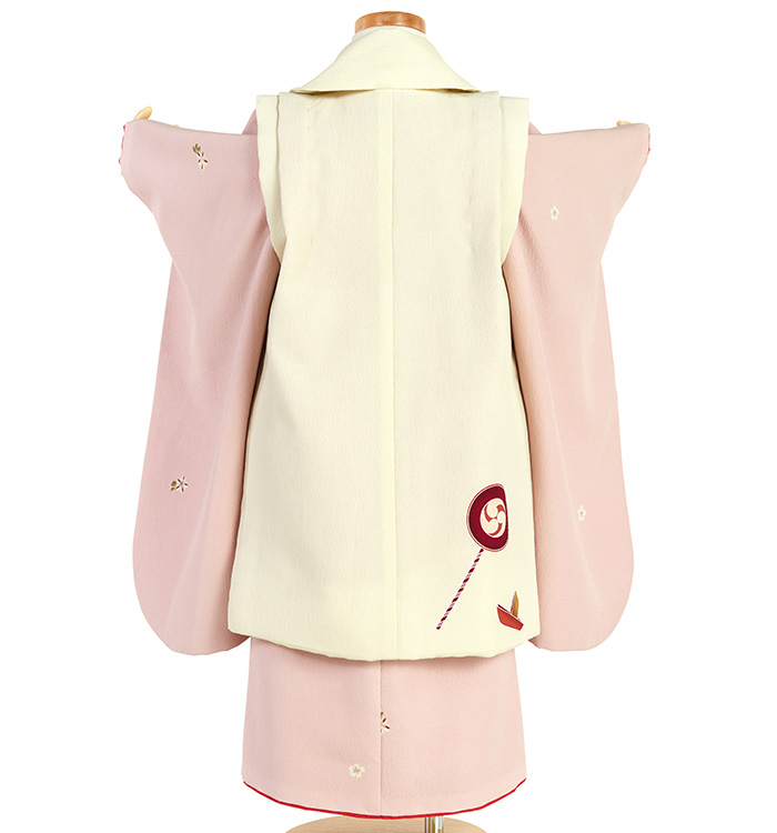 夢工房　七五三　女の子　３歳　着物　被布 七五三被布 : K023 【三歳女児被布】白×ピンク 梅とうさぎ(宅