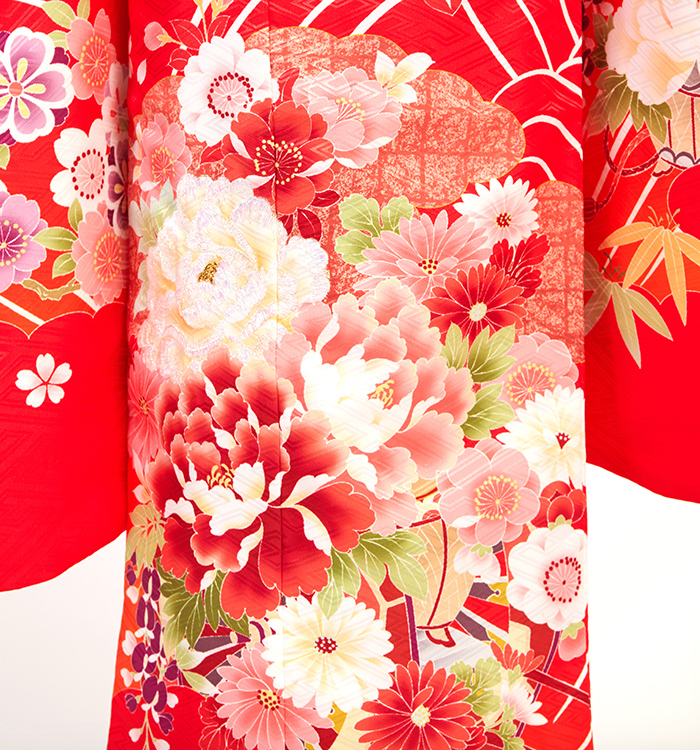 子供着物 十三詣り 花模様 鳥 紅赤色 CK-7375 七五三（子ども） 7歳 No.JE-5329の通販｜きもの365