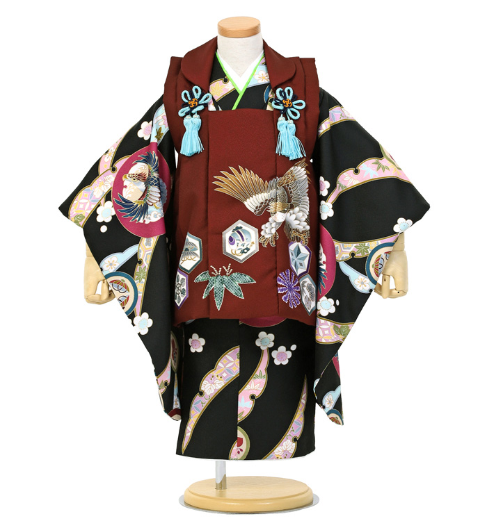 七五三 ３歳着物　男の子　被布セット 七五三 着物 3歳 男の子 被布セット「水色×白 葵の丸」日本製 三