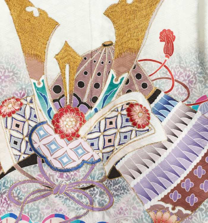 フルセット　七五三用華やかな花柄着物 花うさぎ 花柄 着物 セット (草履・扇子・髪飾り付き)