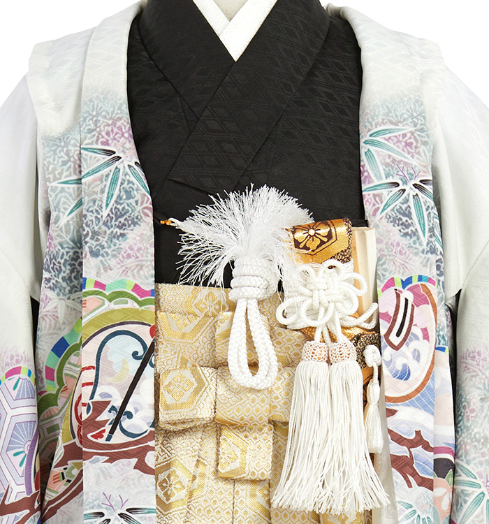 フルセット　七五三用華やかな花柄着物 花うさぎ 花柄 着物 セット (草履・扇子・髪飾り付き)