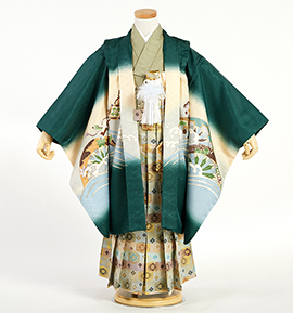 七五三 伝統的な緑色の着物 黄緑小紋｜ 福岡 | 七五三着物レンタル