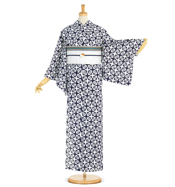 茄子川染 浴衣 正絹博多織小袋帯・帯留付き No.LF-0012-Fサイズの