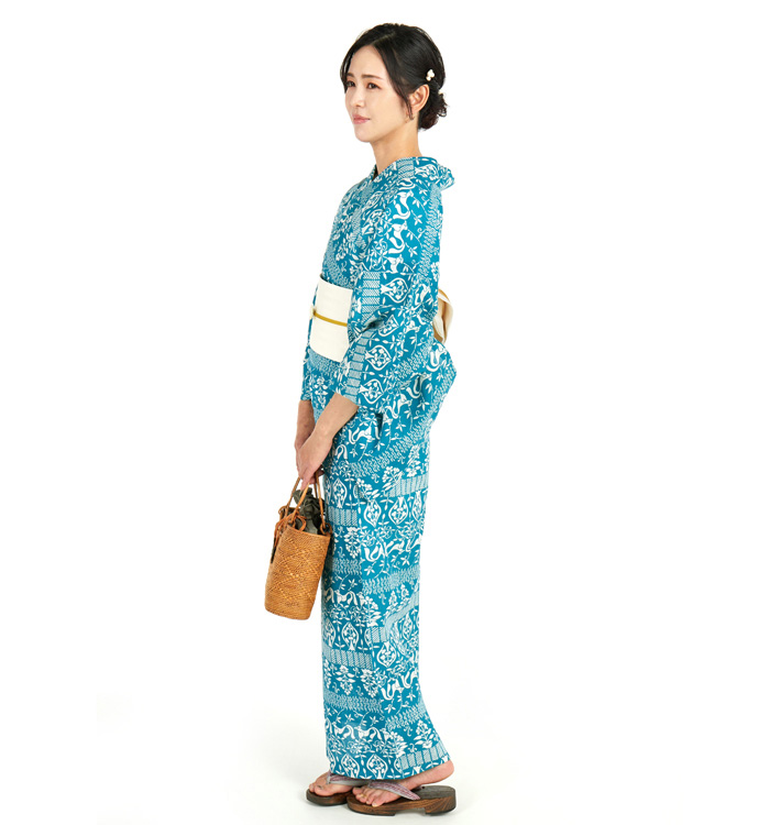 長板豆引染 浴衣 正絹博多織小袋帯・帯留付き No.LF-0020-Fサイズ_01