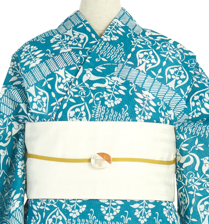 長板豆引染 浴衣 正絹博多織小袋帯・帯留付き No.LF-0020-Fサイズ_05