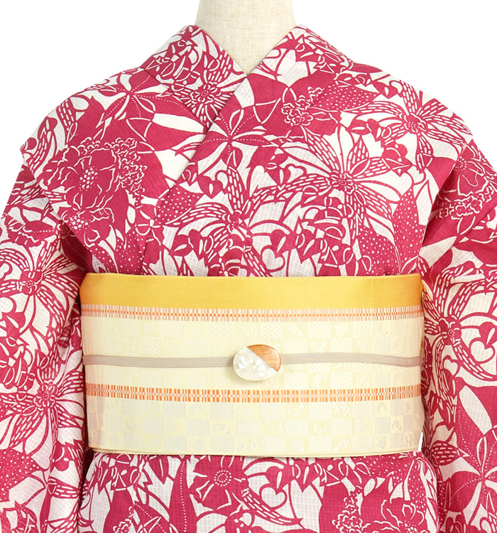 長板豆引染 浴衣 正絹博多織小袋帯・帯留付き No.LF-0025-Fサイズ_05