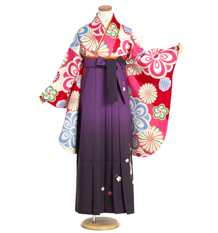 ◆美品◆小学生　女の子　袴　M サイズ 袴セット ジュニア 小学生 女の子「矢羽 緑×ベージュ＋紫」 卒業