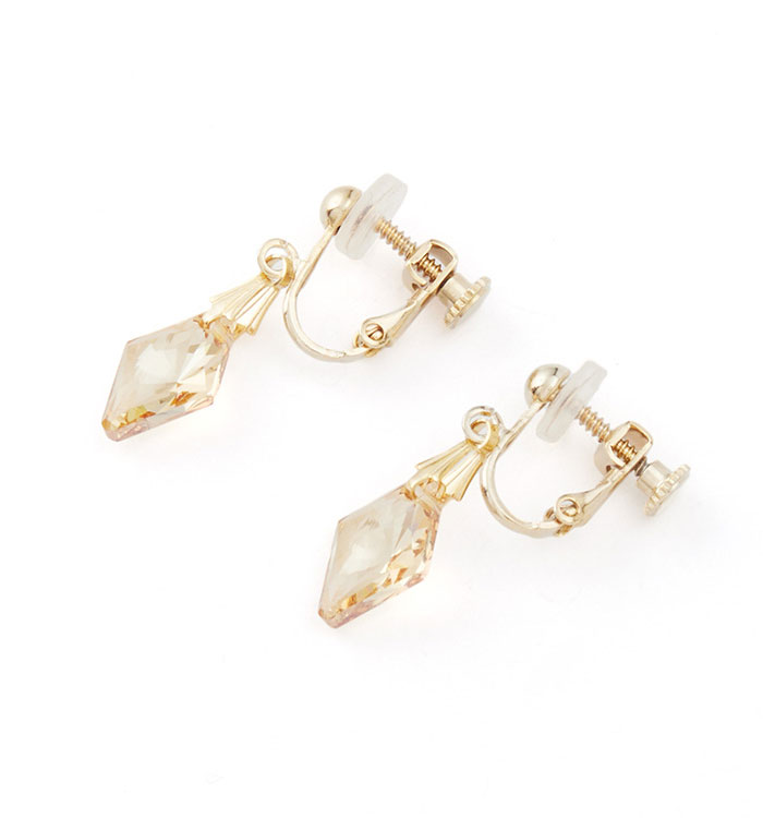 クリスタルガラスひし形 イヤリング ゴールデンシャドー No.5XT-0016