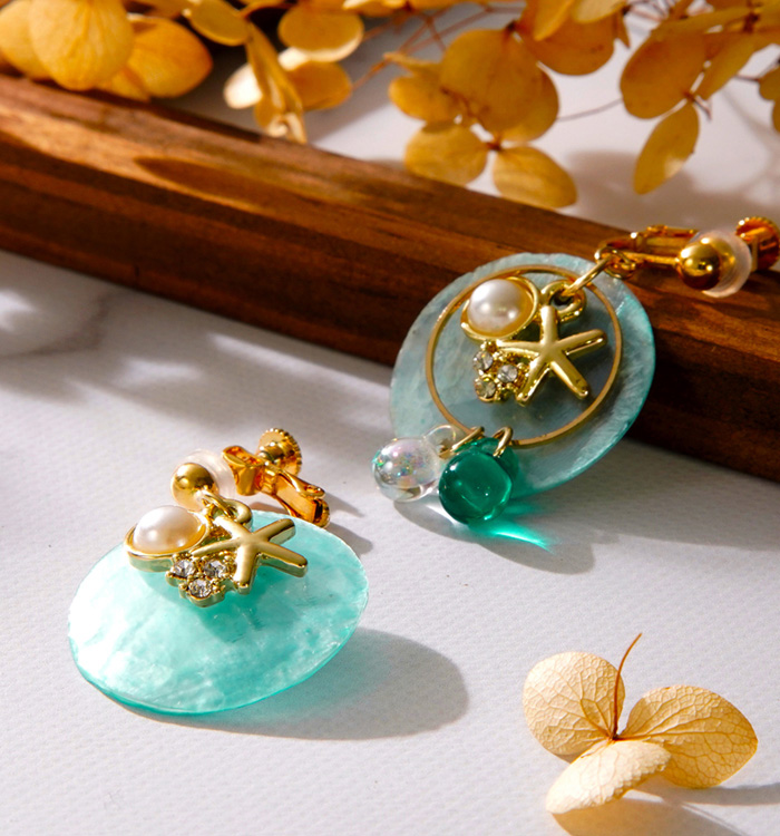 ブルーシェルとヒトデ イヤリング No.5XN-0001-00の通販｜きもの365