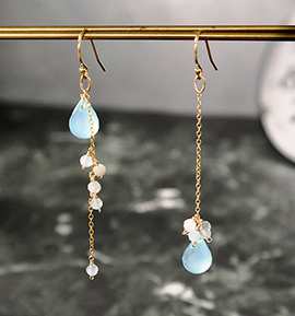 海×風×波～シーブルーカルセドニーピアス（アシンメトリー）№5T-918 No