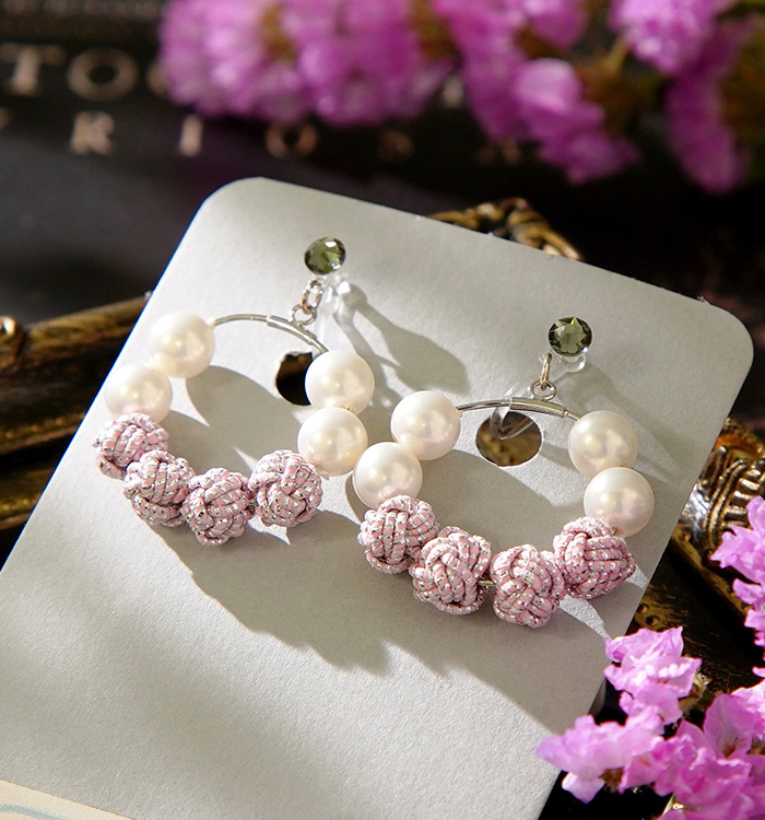 *お花と淡路玉のピアス*【No.331】 水引 〈あわじ玉〉ノンホールピアス ピンク2 No.5XT-0047-00の通販
