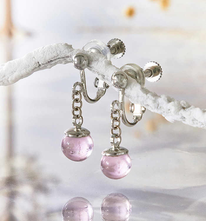 【ガラス玉イヤリング】オーロラピンク No.5XT-0051-00
