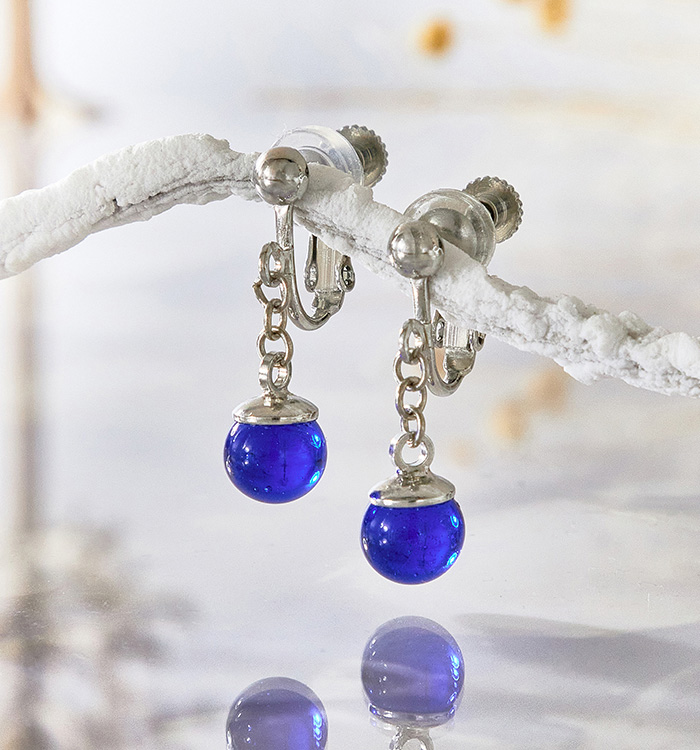 【ガラス玉イヤリング】瑠璃玉 No.5XT-0050-00