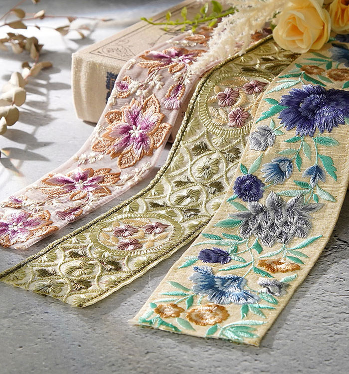 インド刺繍リボン セット 50cmカット×3本 (3) No.5ZK-0198-00の通販