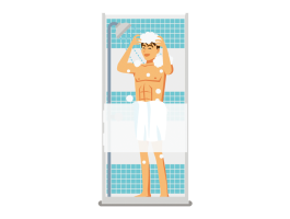 ［を］浴びます