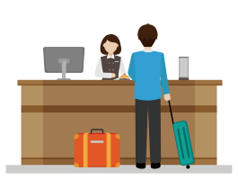 ［に］泊まります