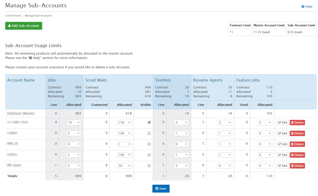 Manage Sub-Accounts