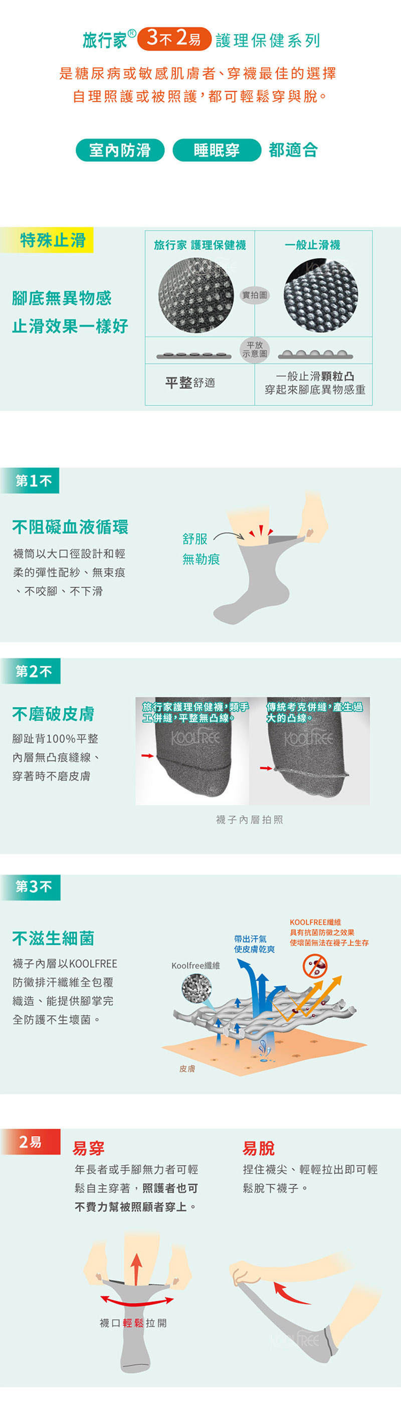 旅行家零束縛短襪的平整無凸痕設計
