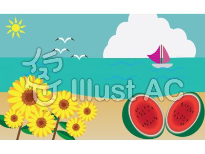 真夏の風景のイラスト