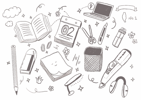 hand drawn stationery illustration, cute, book, pen, JPG, PNG and AI