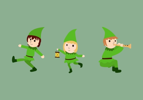 Three cute green elves, Three cute green elves, cute, illustration, momentum,