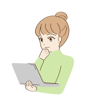 用筆電查看銷售狀況的年輕女性, JPEG 和 AI 用筆電查看銷售狀況的年輕女性, 可愛, 插圖, 業務, JPEG 和 AI