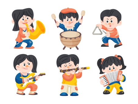 man playing musical instrument, cute, illustration, musics, JPG and AI