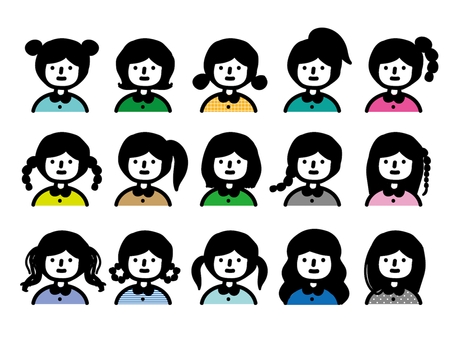 简单彩色线条人脸套装(女性), JPEG, PNG 和 AI 简单彩色线条人脸套装(女性), 女子, 人物, 上身, JPEG, PNG 和 AI