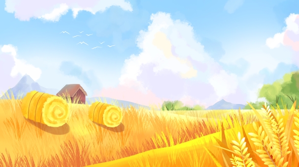 Autumn harvest illustration 02, yellow, sun, sky, JPG