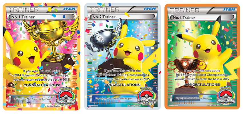 ポケモンWCSのトロフィーはピカチュウです。 入賞者に贈呈される特別なカードも、トロフィーをイメージしたイラストになっています。