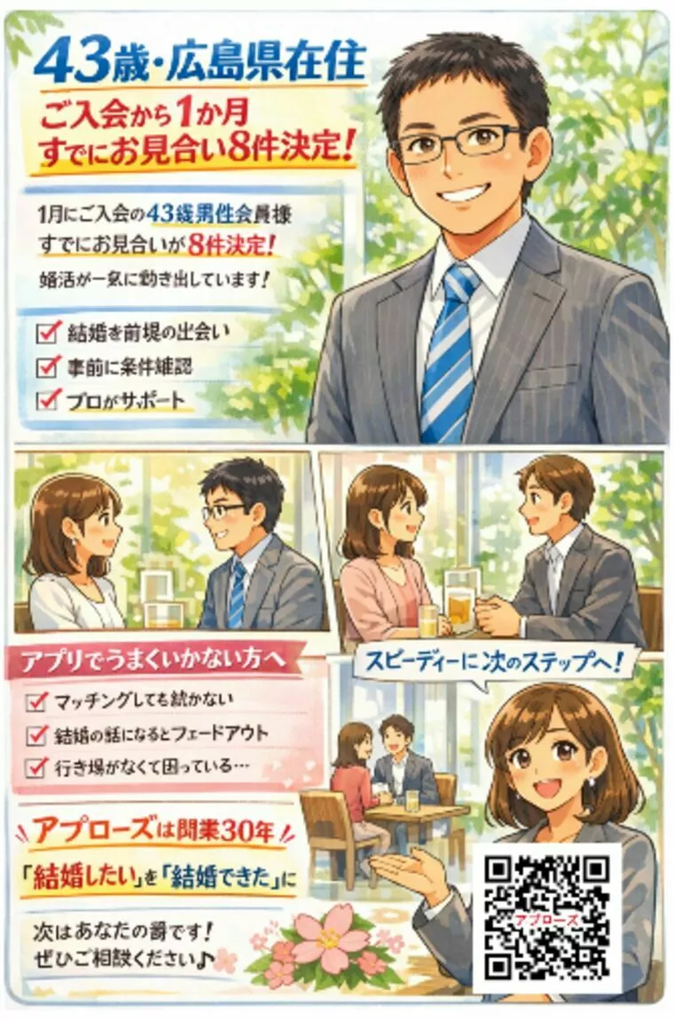婚活迷ったら結婚相談所へ４３歳男性入会１か月で見合８件