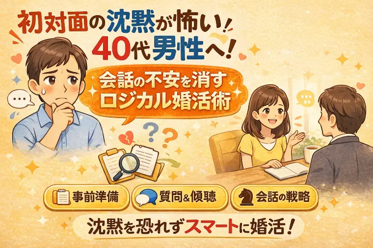 初対面の沈黙が怖い40代男性へ！会話の不安を消すロジ婚術