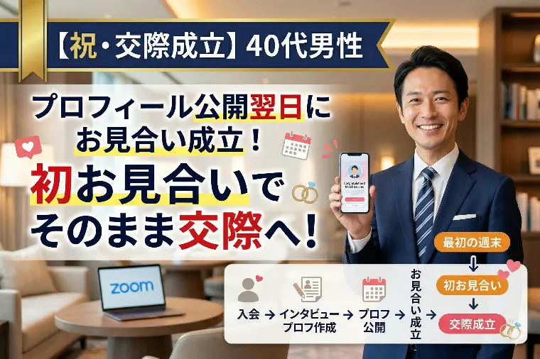 40代男性、登録翌日お見合い成立→初お見合いで交際成立！