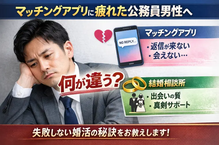 マッチングアプリで疲れた公務員男性へ｜結婚相談所との違い