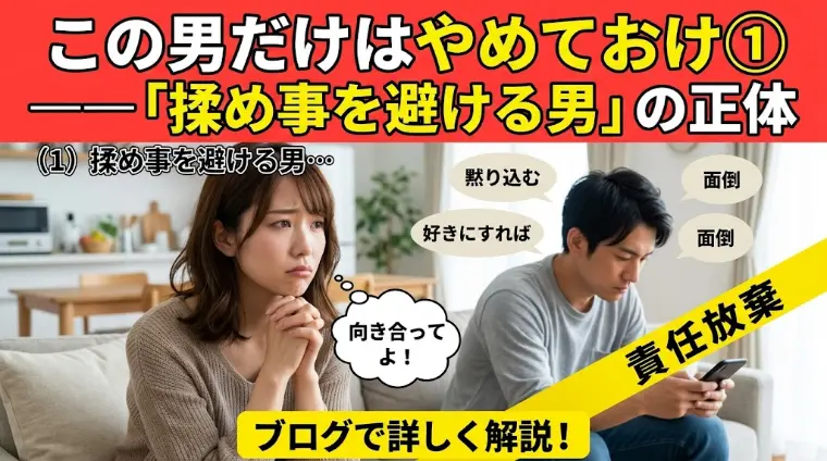 結婚相手こんな男はやめておけ　①揉め事を避ける男…。