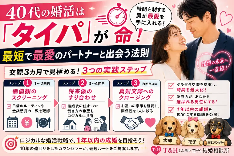 １年以内の短期成婚を叶える！４０代男性の為の無駄なき交際