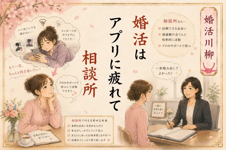 婚活川柳 第108回 婚活は アプリに疲れて 相談所