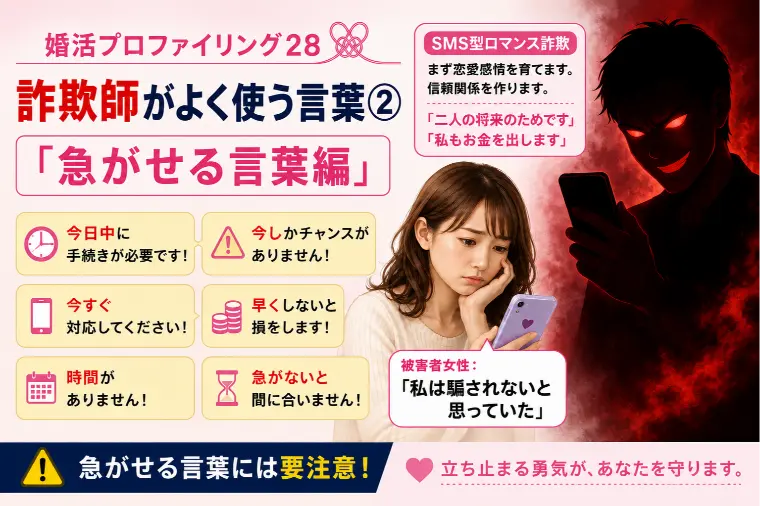 結婚詐欺師が使う言葉② 「急がせる言葉編」