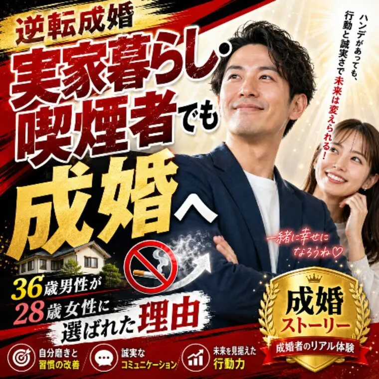 実家暮らし・喫煙者でも成婚。36歳男性が28歳女性と成婚