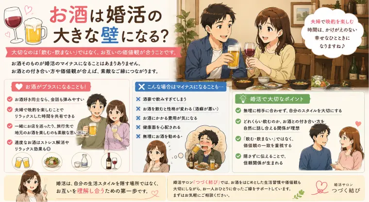 お酒は婚活の大きな壁になる？