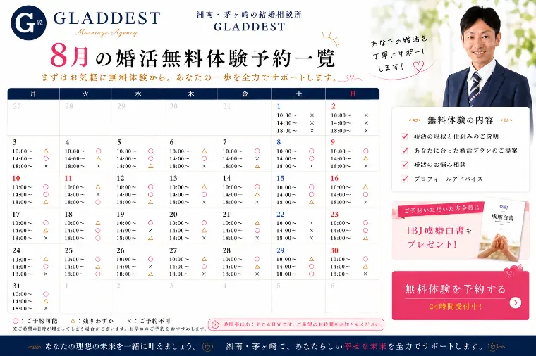 【8月婚活無料体験】ご予約状況のお知らせ