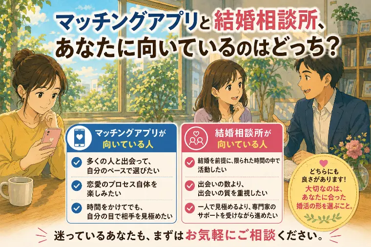 マッチングアプリと結婚相談所｜あなたに向いているのは？