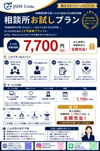 JSDF Unite「結婚相談所ってどうなの？そんな方へ　お試し体験プラン🔰」- 2