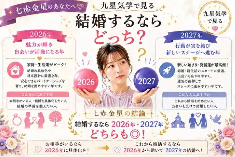  七赤金星｜2026年と2027年、結婚するならどっち？