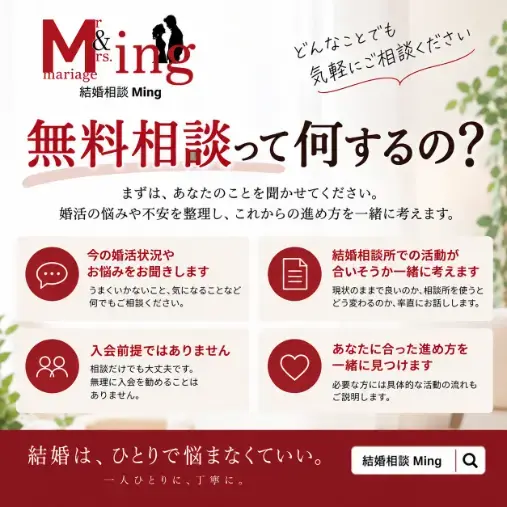 結婚相談Ming「結婚相談所の無料相談では何を確認すればいい？」- 2