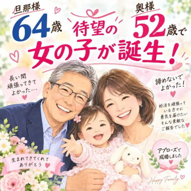 旦那様64歳、奥様52歳で女の子が誕生！