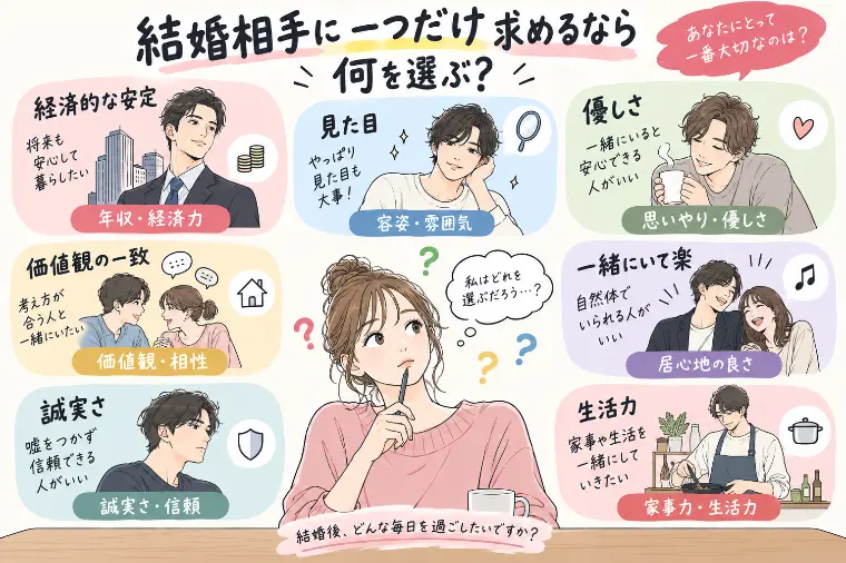 結婚相手に一つだけ求めるなら、何を選ぶ？